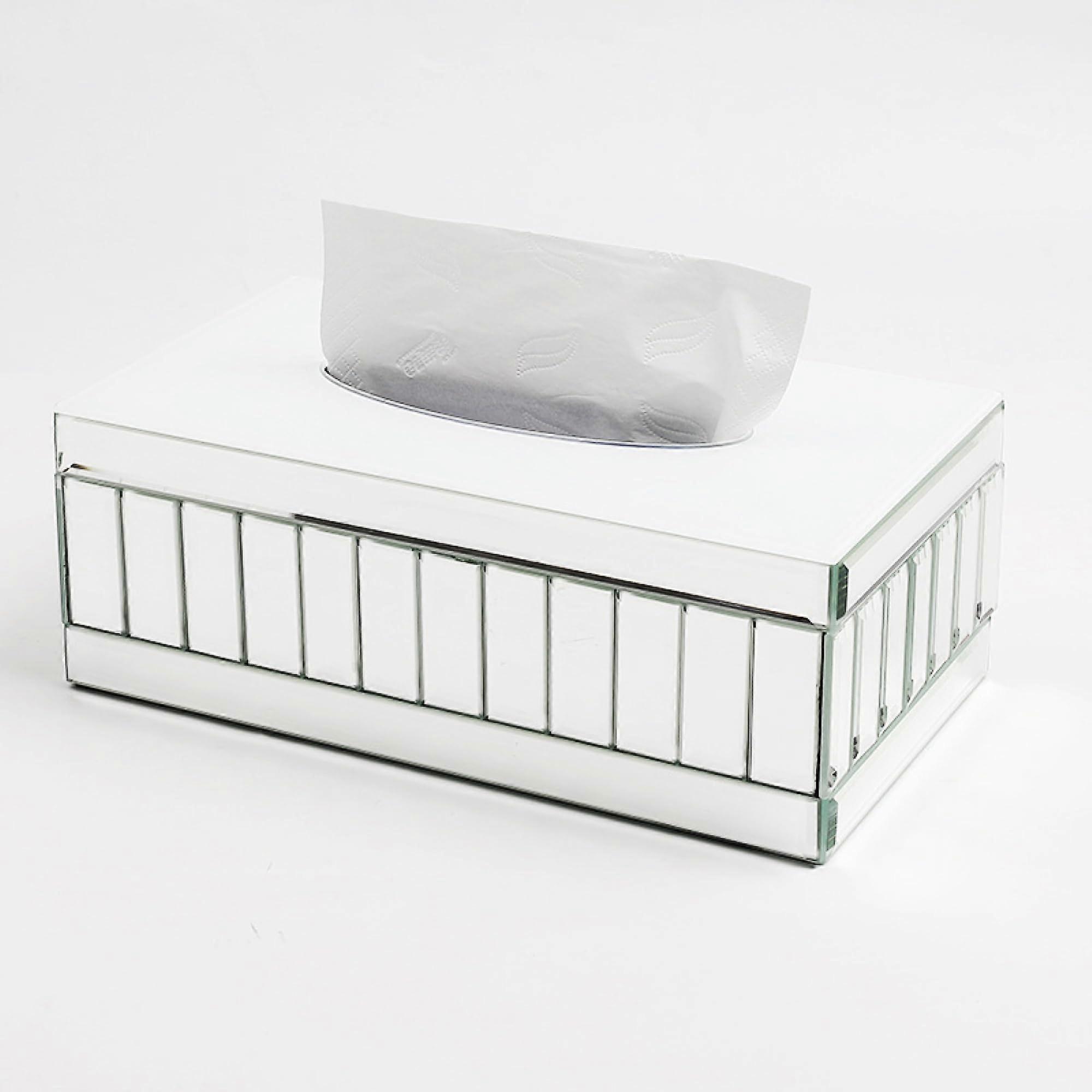 Black and White Striped Glass Mirrored Tissue Box Cover, Modern Rectangular Holder for Bathroom Decor