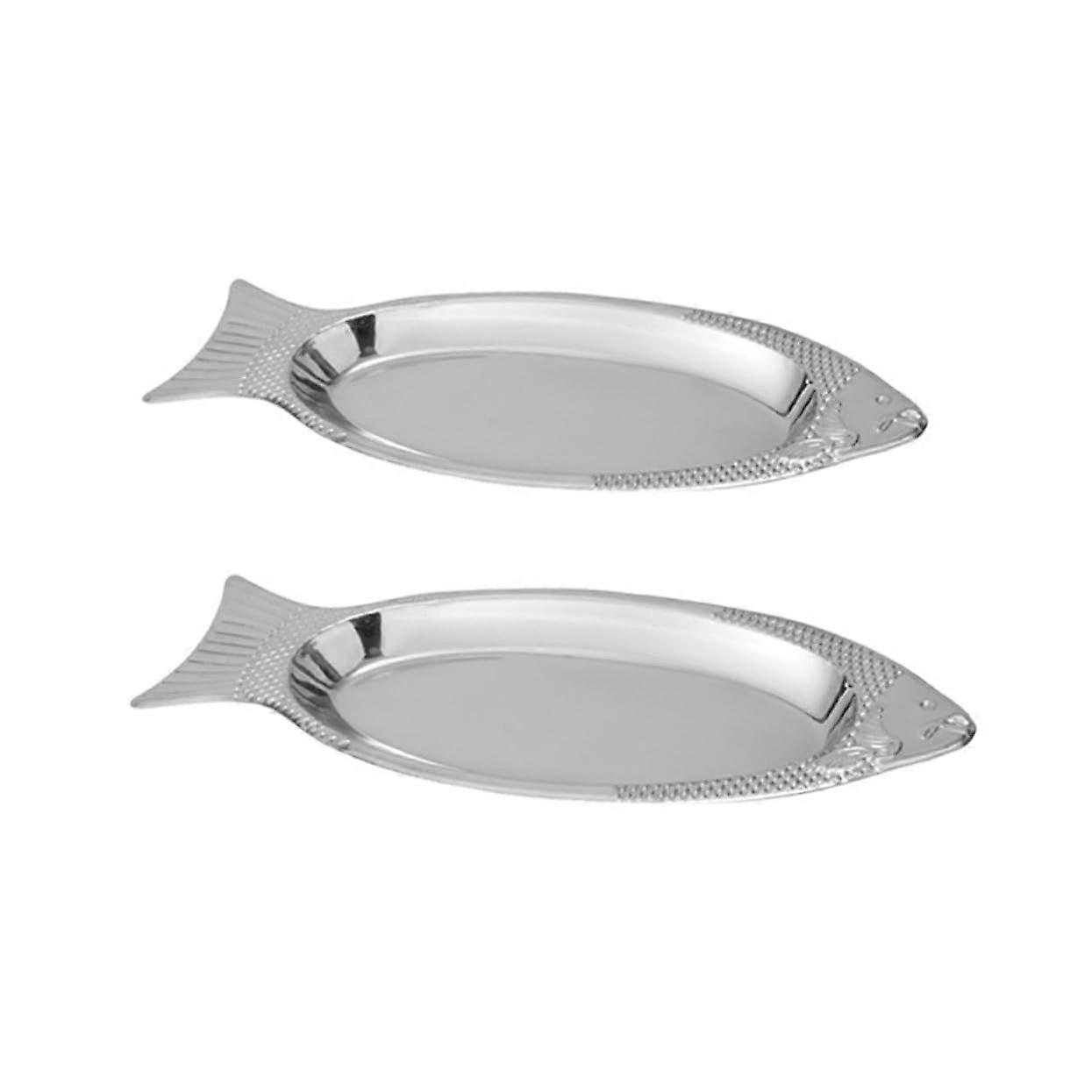 2pcs Stainless Steel Fish Serving Tray with Realistic Shape for Elegant Seafood Presentation