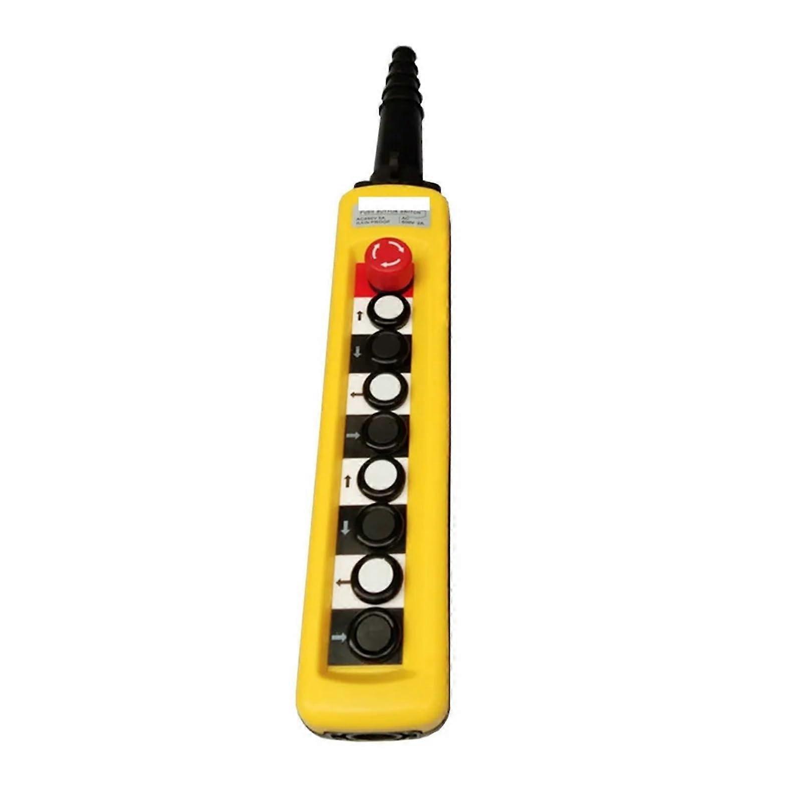 Crane Pendant Control 9 Button Rainproof Hoist Switch 250V 5A with Emergency Stop Yellow