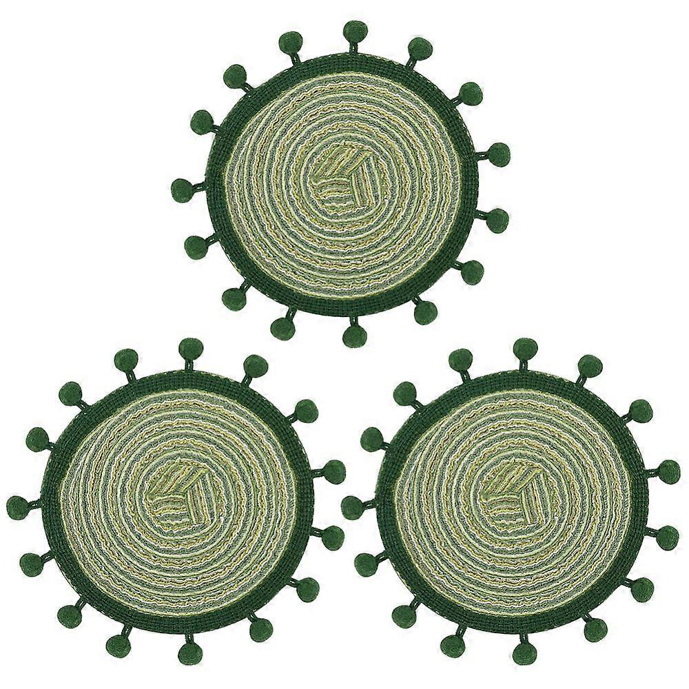 Cotton Macrame Cup Mats Handmade Coaster Round Dark Olive Green 130mm 3pcs/set