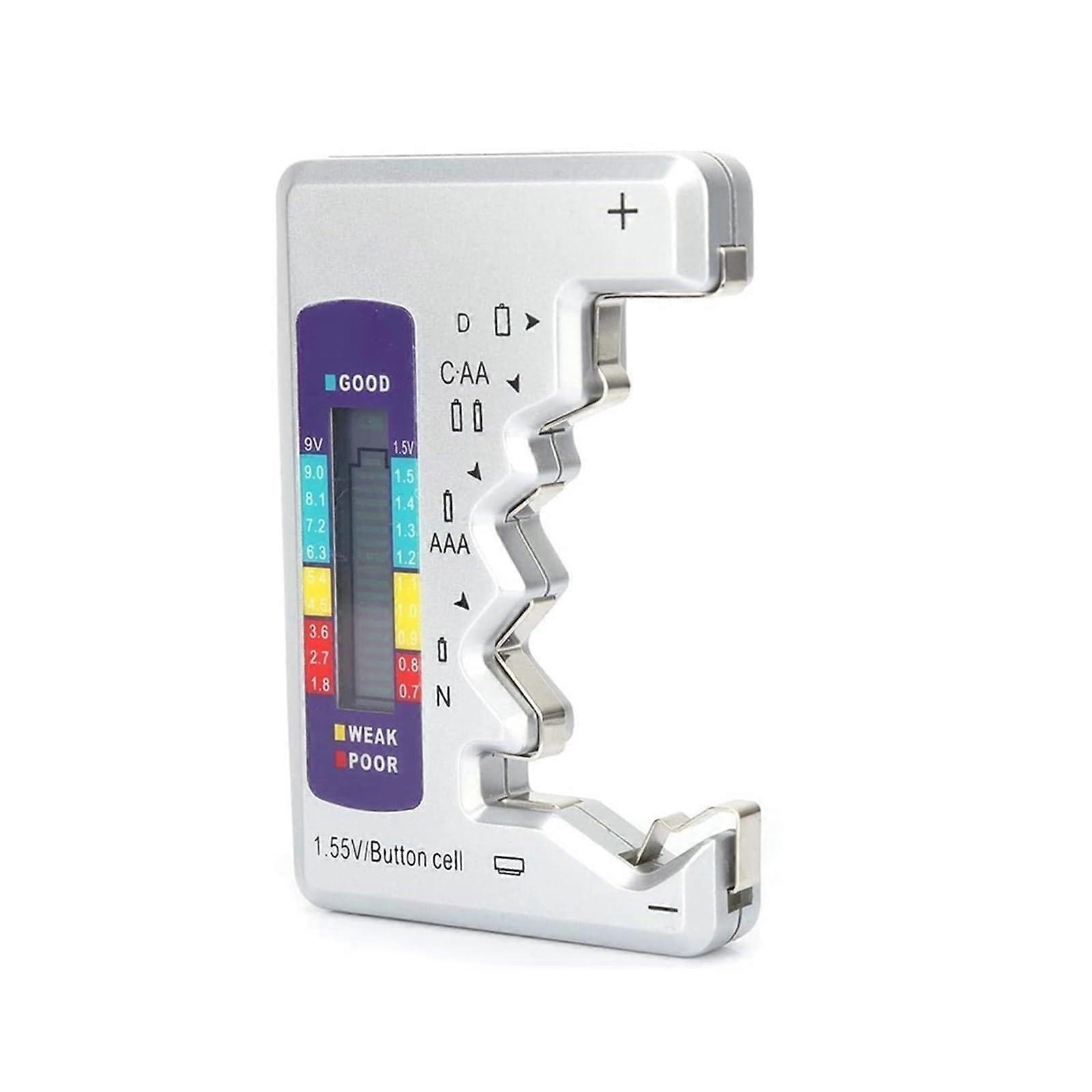 Digital Battery Tester with LCD Display for AA AAA 9V Button Cell Wide Compatibility (9V Silvery)