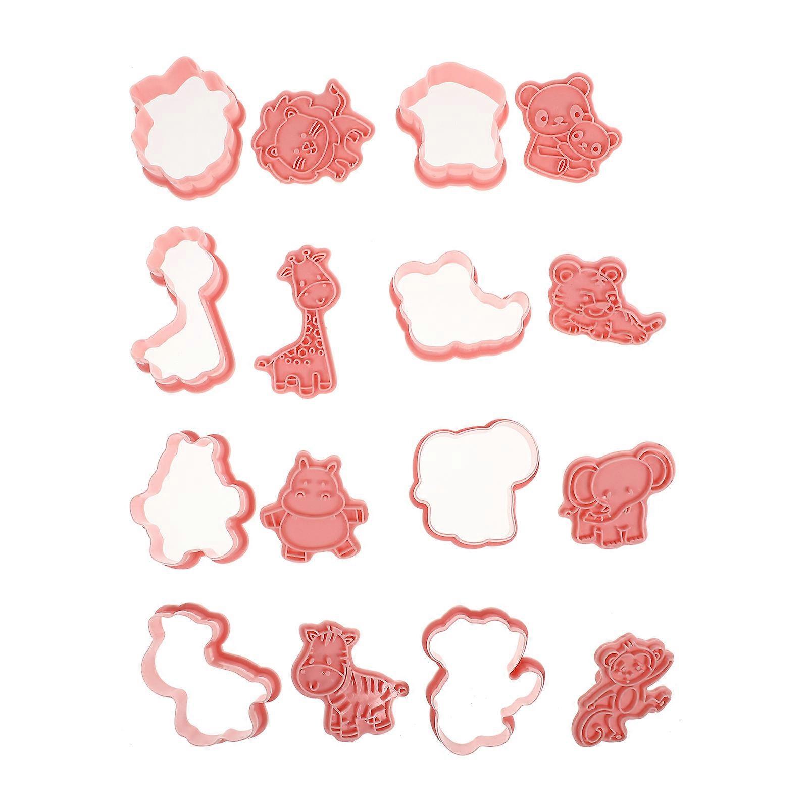 Cookie Baking Tool Animal Shaped Mold for Baking Use 8Pcs Pink Plastic Set