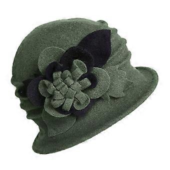 Floral Embellished Wool Beret for Women – Vintage 1920s Cloche Hat, Green, Winter Beanie for Church, Holidays & Casual Wear