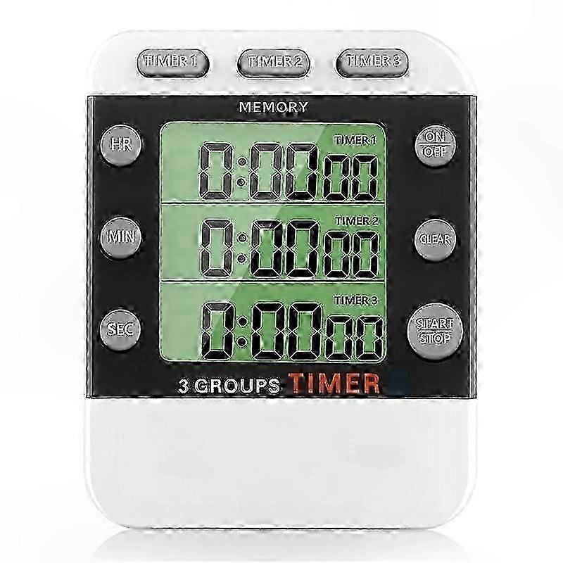 3-Channel Digital Kitchen Timer with Large Display and Loud Alarm, Count Up/Down Function compatible with Cooking