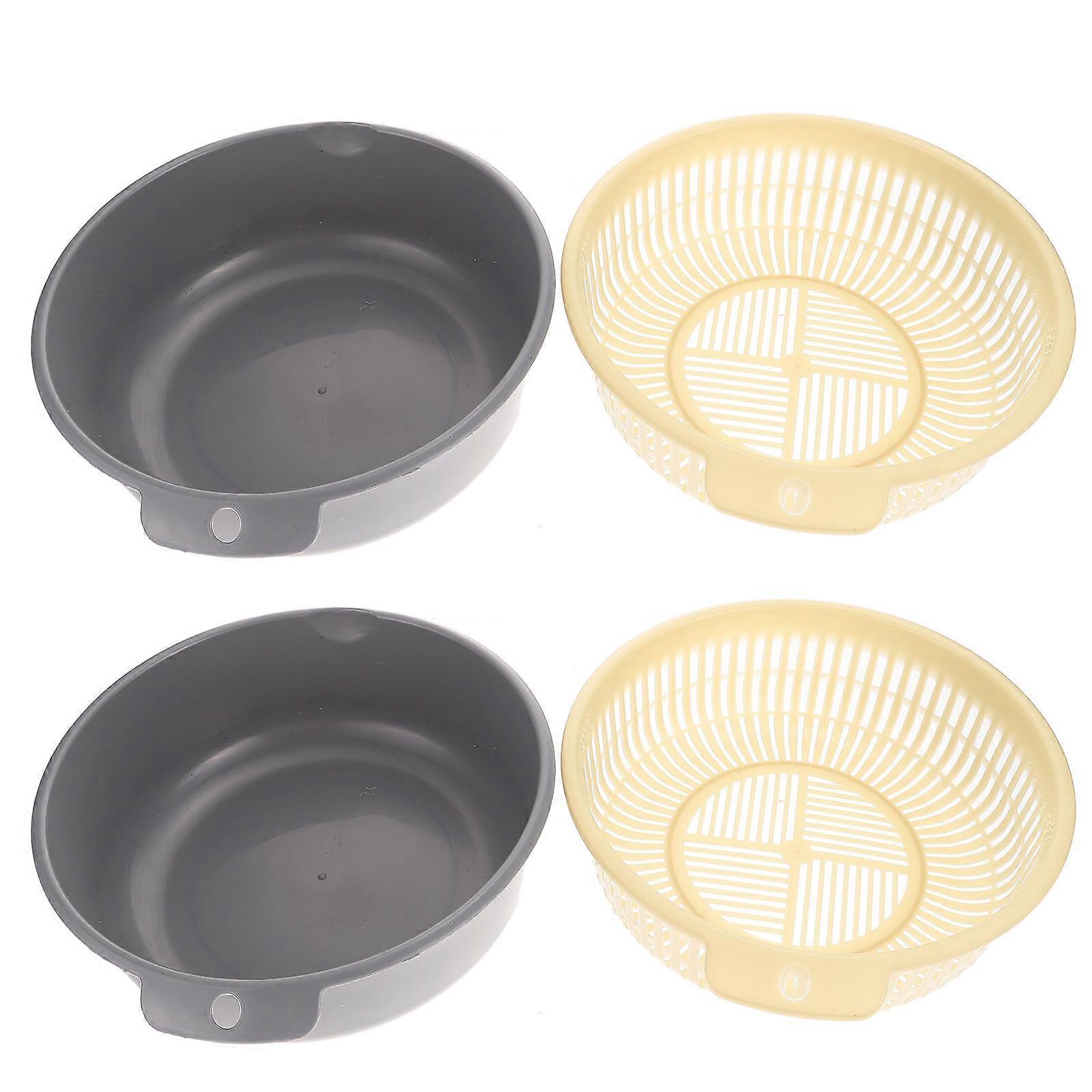 Grey Kitchen Double-Layer Fruit Washing Basket for Vegetable Drain 2Pcs Plastic