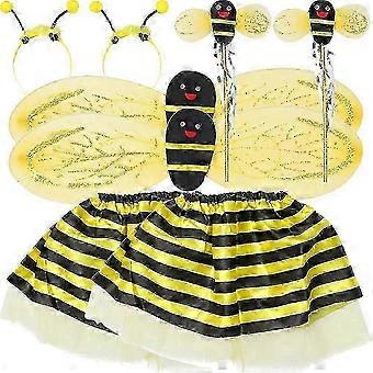 2 Sets Children Performance Costume Bee Wing Wand Headband Skirt Cosplay Accessories