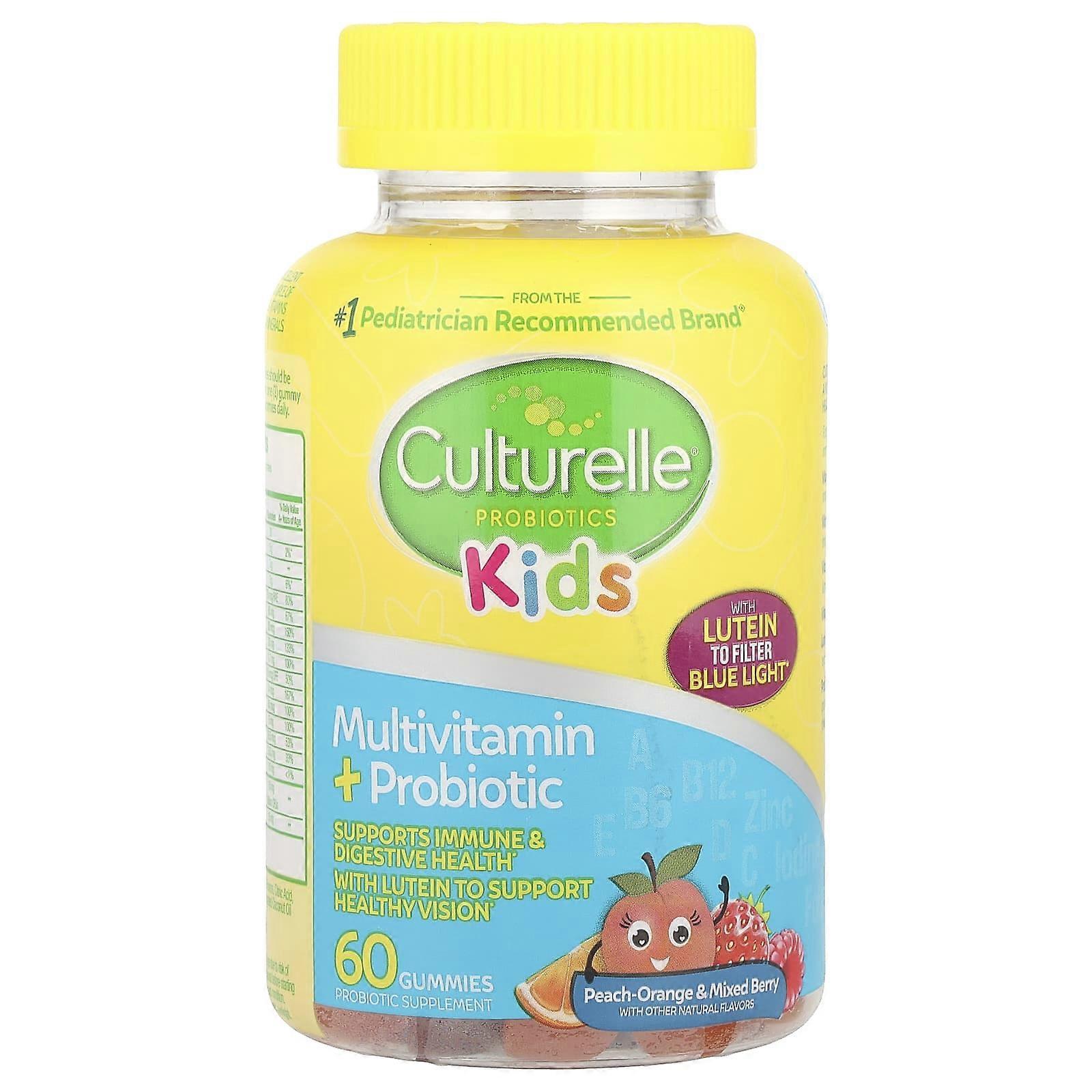 Culturelle, Kids Probiotics, Multivitamin + Probiotic, Peach-Orange & Mixed Berry, 60 Gummies