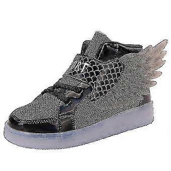 Waterproof Leather Kids Luminous Shoes Sneakers Led Light Shoes With Wing Usb Charging Casual Sports Shoes Girls Skateboard Shoe.s