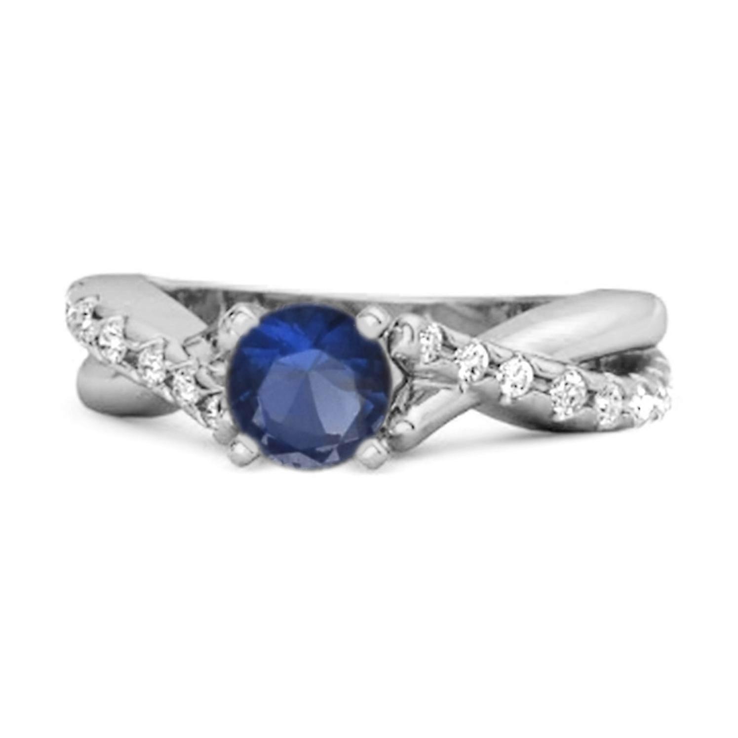 Blue Sapphire Crisscross Stackable Ring - 925  Sterling Silver