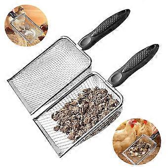 2 Pack Chicken Poop Scooper for Coop, Chicken Coop Poop Scoop Shovel Mesh, Metal Chicken Coop Rake and Scoop Tool,Scooper Shovel for Sifting Sand, Lit