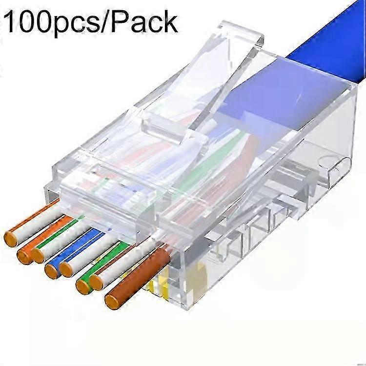 100pcs /Pack Cat6e Unshielded Pass Through RJ45 Connector Modular Plug