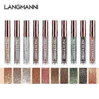 10 kleuren vloeibare glitter oogschaduw set, metallic glitter glinstering naakte smokey eye ziet er waterdicht uit langdurige sneldrogende oogschaduw