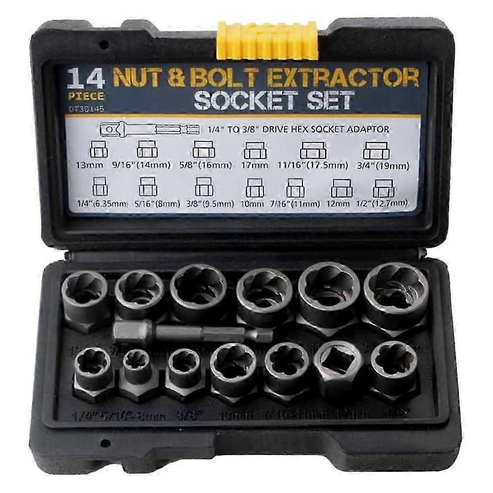 Stripped 14Pcs Impact Bolt & Nut Remover Set Hex Adapter Extraction Lug Nut Socket Set