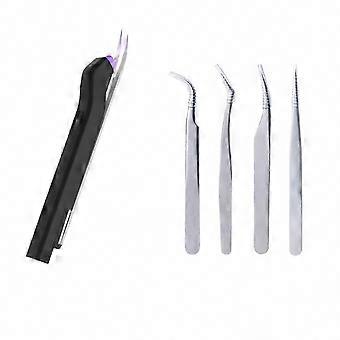 LED Eyelash Extension Tweezers with UV Glue Curing Light, Portable Lash Lamp on Tweezers, EU Plug