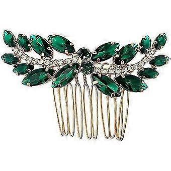 Braut Haarkamm Smaragd Grün Kristall Hochzeit Haarteil Pin Accessoires für Frauen Mädchen Party (Grün) 7,5 * 4,5 cm