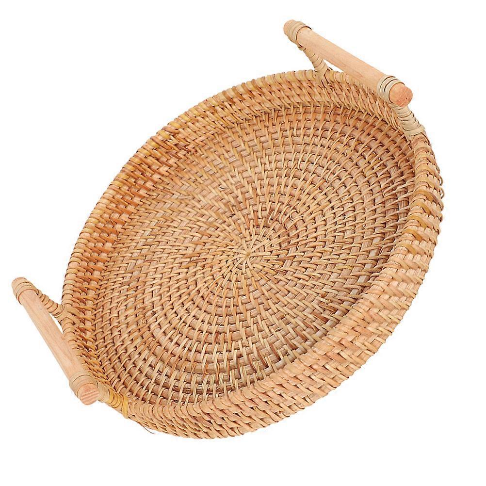 Round Rattan Serving Tray for Bread Serving Beige Wicker Basket