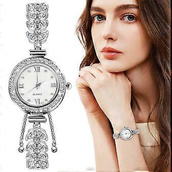 Elegant Quartz Watch Women Rhinestone Watch Mermaid Design Silver Chain Bracelet Watch Crystal Watch Luxury Ladies Wristwatch Bangle for Dressy Events