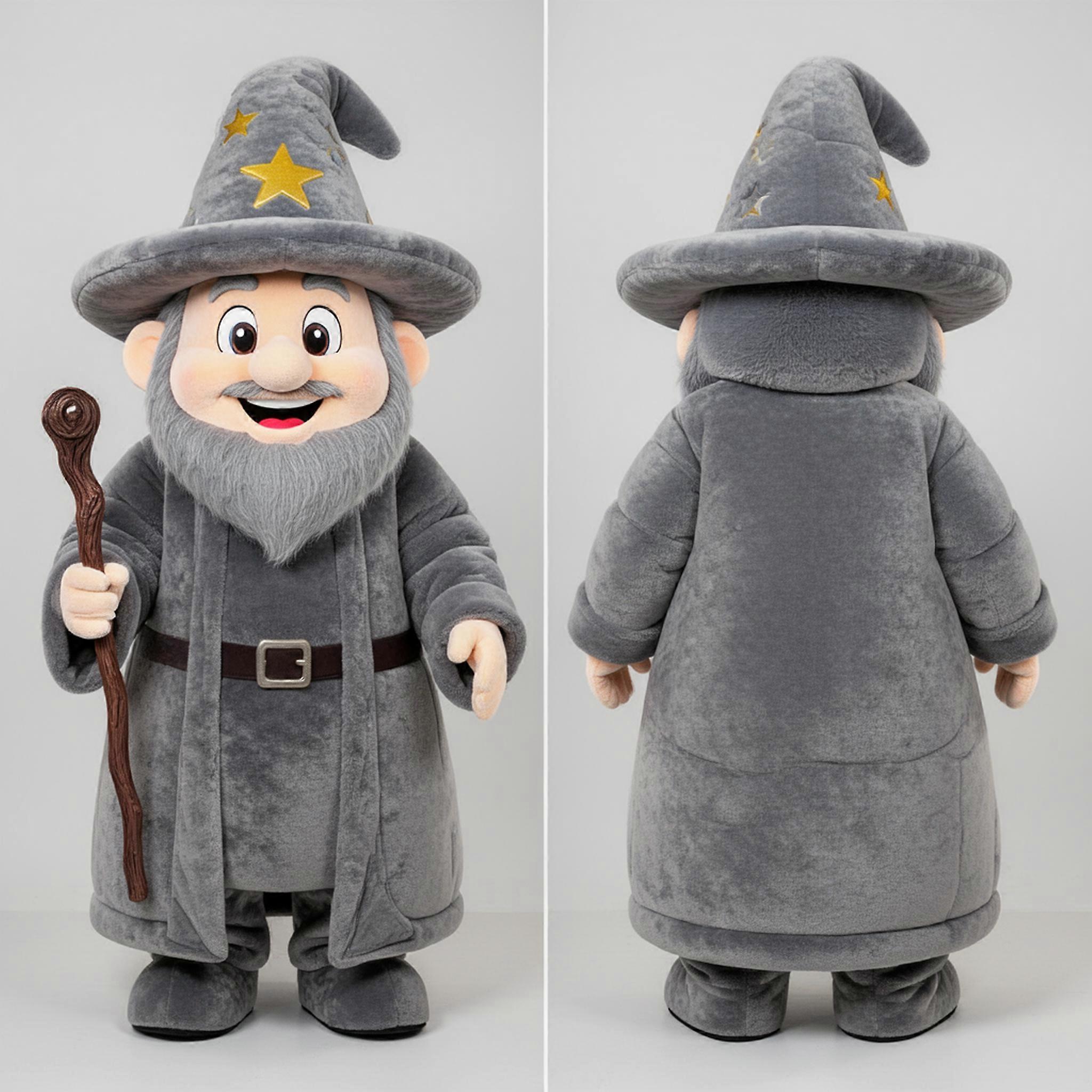 MASTICOT Velvety Gray Hooded Wizard Mascot