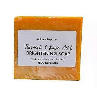 Kurkuma Kojic Seife Stück, Kurkuma Kojic Seife Reinigung Sanfte Seife, handgemachte Seife für Gesicht und Körper, geeignet für alle Hauttypen