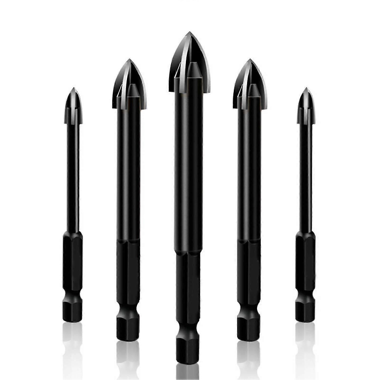 5pcs Glass Ceramic Tile Drill Bit, Universal Efficient Drilling Tool, Multifunctional Cemented Carbide Cross Drill Bits