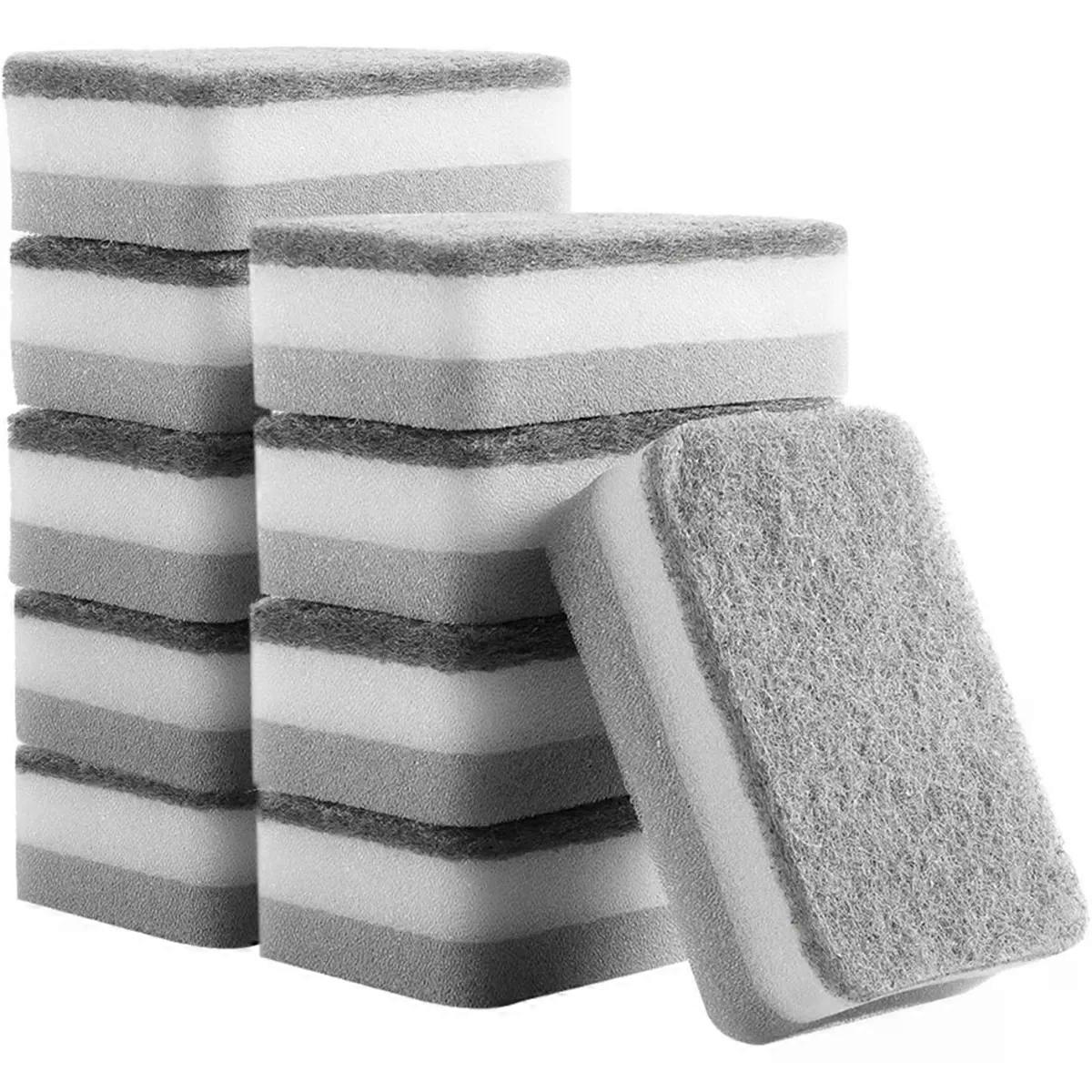 10pcs Kitchen Cleaning Sponge 3 Layer Scrub Pad for Dishes