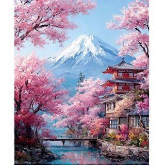 Stunning Cherry Blossom Mount Fuji Lake View Painting Wooden Puzzle RNB1495