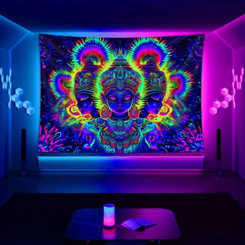 Tenture murale psychédélique et fluorescente, idéale pour décorer une chambre, une salle d'étudiant, une salle de jeux vidéo ou tout autre espace.