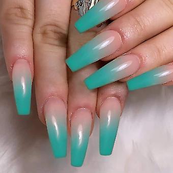 24 Pcs Long Fake Nails Glue On Nails, Butterfly False Nails With Glue