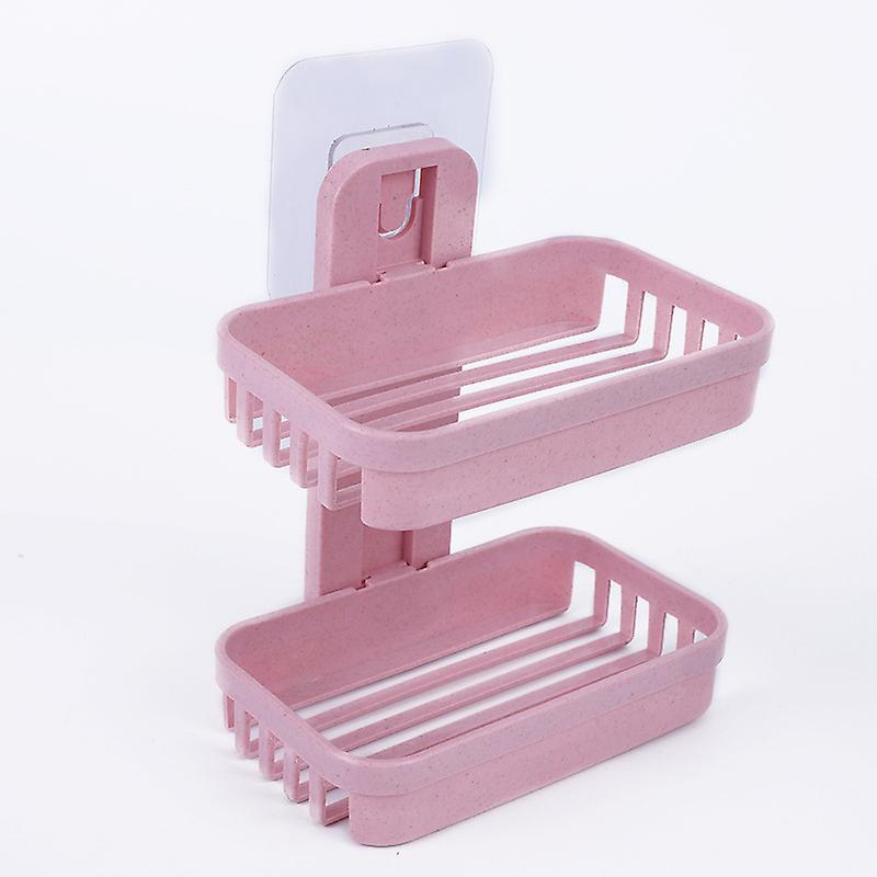 Bathroom Suction Cup Soap Plastic Storage Holders Wall-mounted Double-deck Rack
