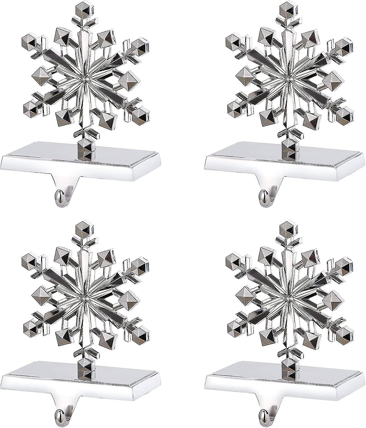 4pcs Snowflake Christmas Stocking Holders Silver, Xmas Fireplace Hanger, Holiday