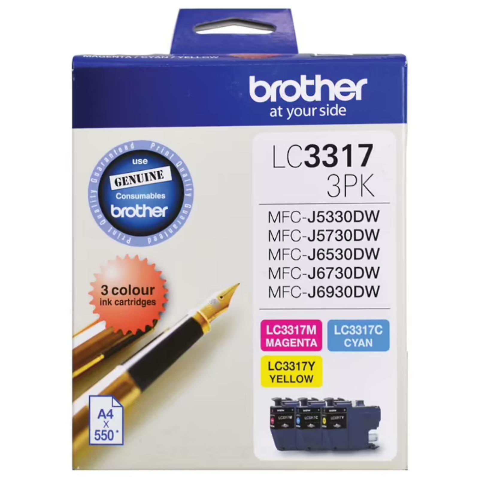 Brother Lc3317 Value 3 عبوات خرطوشة حبر أصفر أرجواني سماوي Lc-3317-3pk