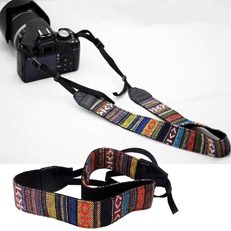 Retro ethnic style wide shoulder strap SLR camera strap thin striped strap