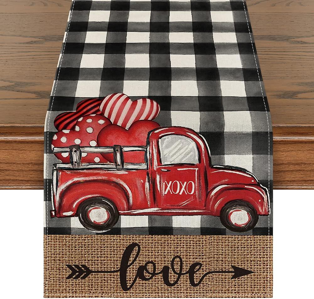 Watercolor Buffalo Plaid Hearts Truck Love Valentine's Day Table Runner ...