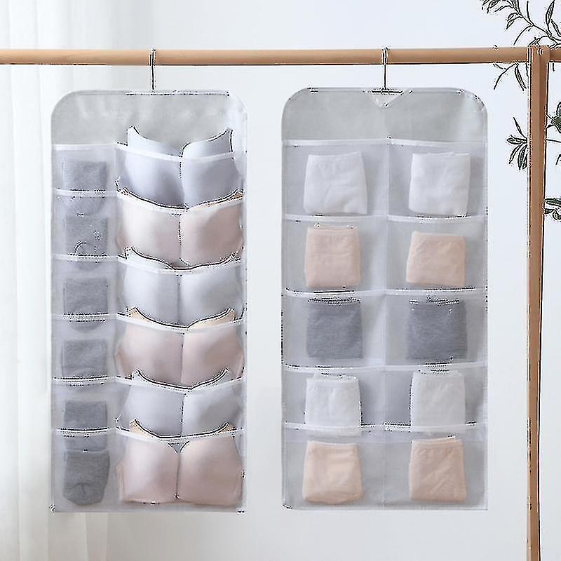 Closet Hanging Organizer With Mesh Pockets Rotating Metal Hanger,space Saver Bag(gray,30 Grids)