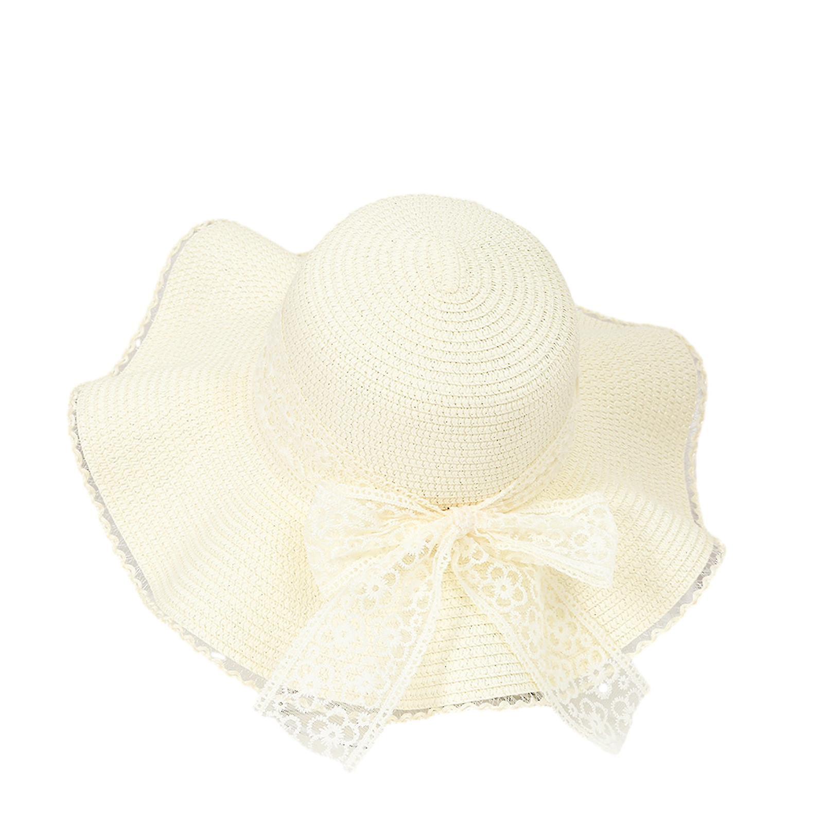 Embroidery Flower Pattern Ribbon Bowknot Decor Sun Hat Round Dome