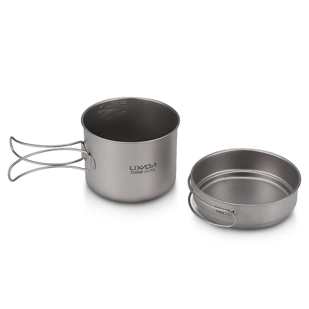 Lixada Ultralight Titanium Cookset Outdoor Camping Cookware Set 900ml Pot and 350ml Fry Pan with Fol