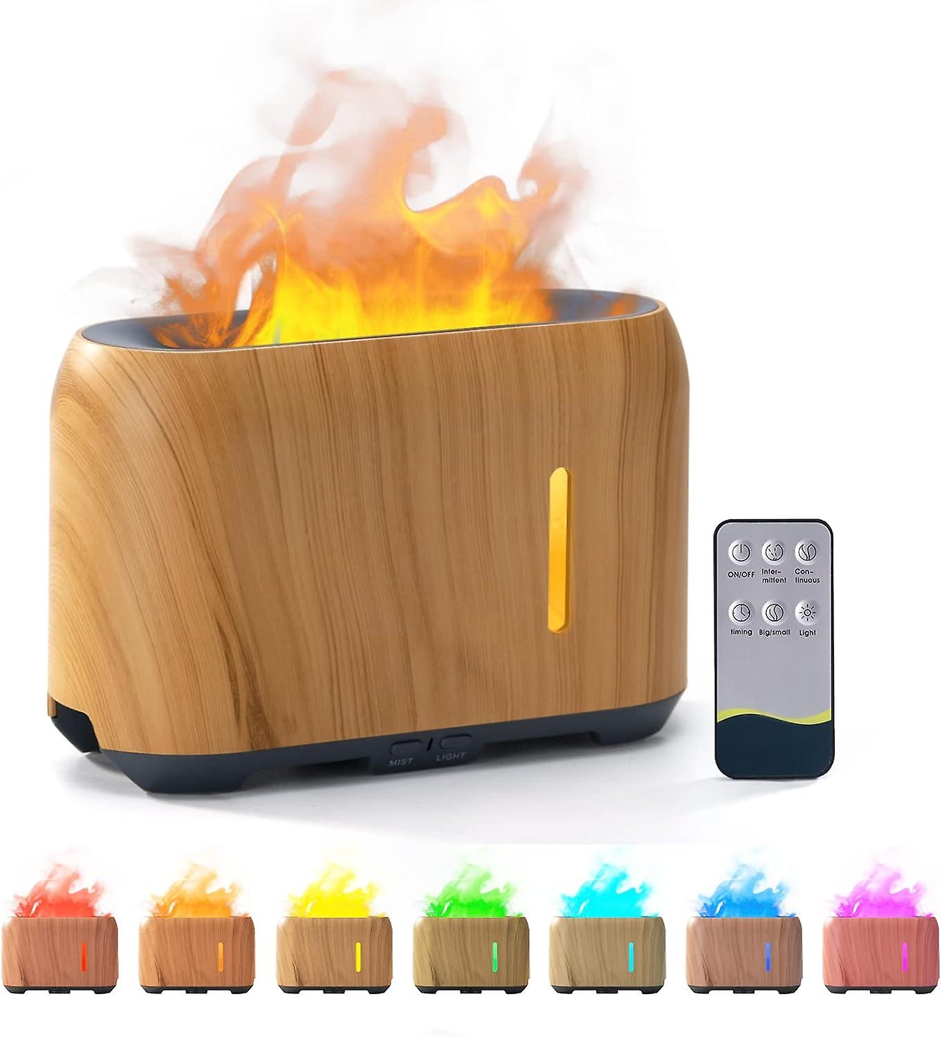 Flame Diffuser for Essential Oils, Diffuser with 7 Flame Effect, Aroma Diffuser Control with Remote Control, Bamboo