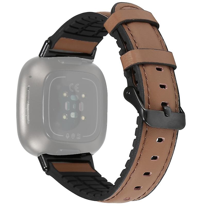 For Fitbit Versa 3 Leather + Silicone Watchband