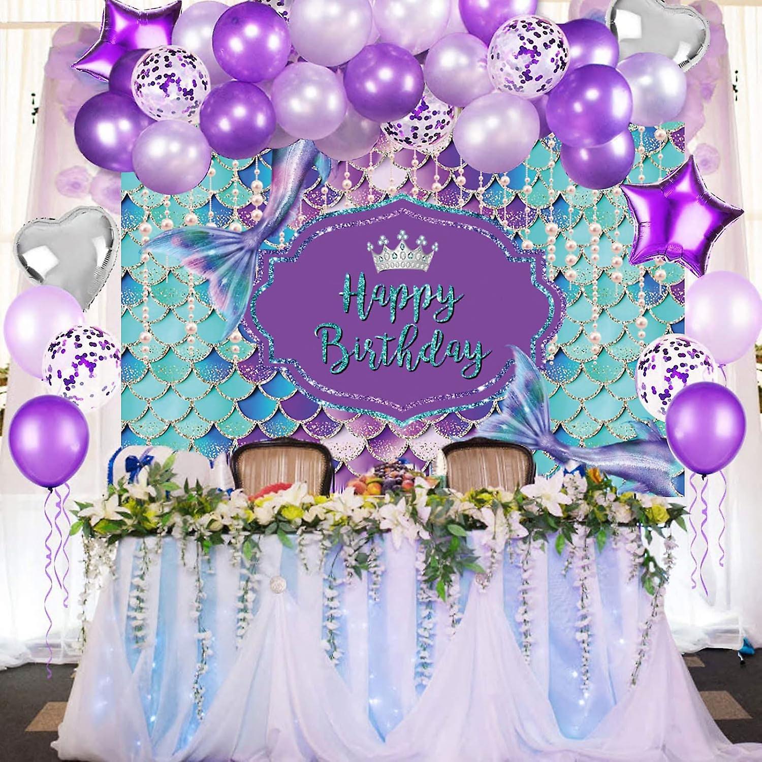 Orange Mermaid Round Girls Birthday Backdrop