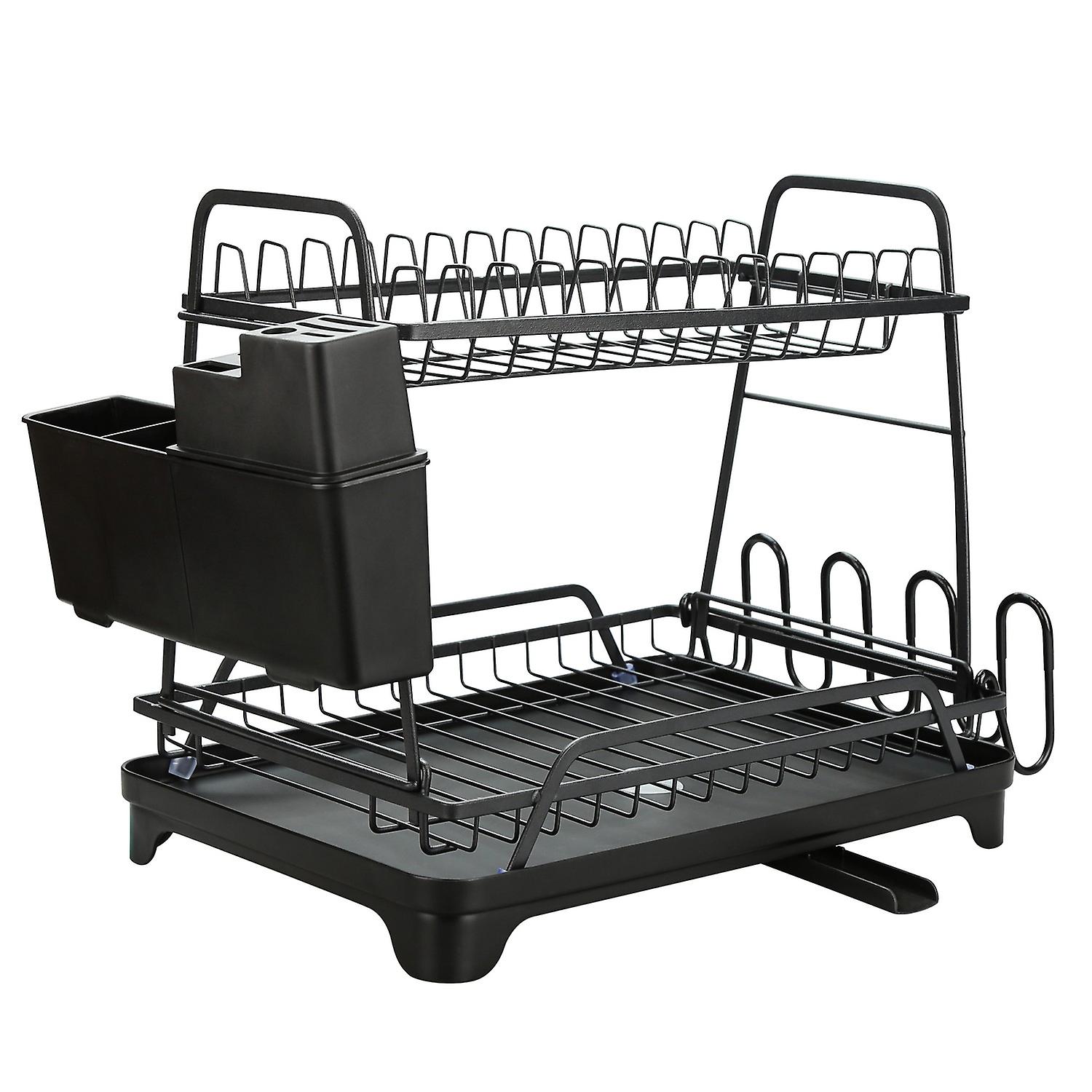 Stainless Steel Dish Drying Rack 2 Tier Large Capacity Dish Drainer Rack with Utensil Holder Cup Hol