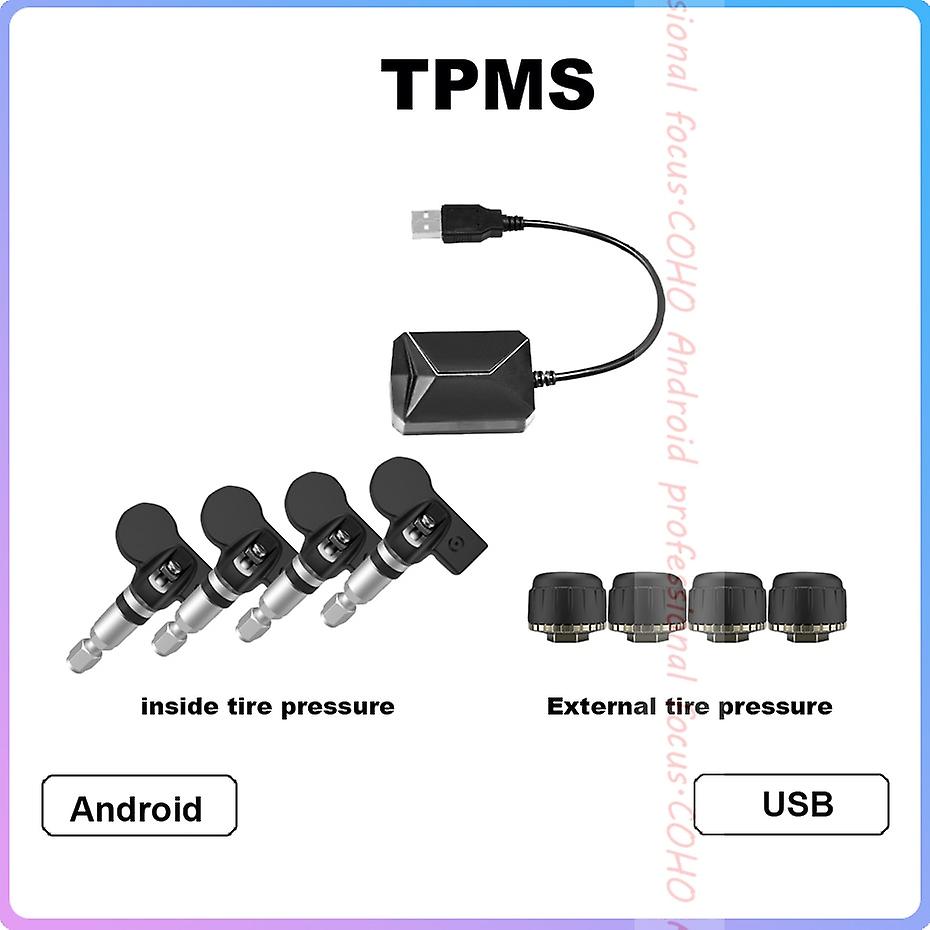 Usb Android Tpms Tire Pressure Monitoring System Wireless Transmission 8 Bar 116 Psi Alarm System 5v Internal External