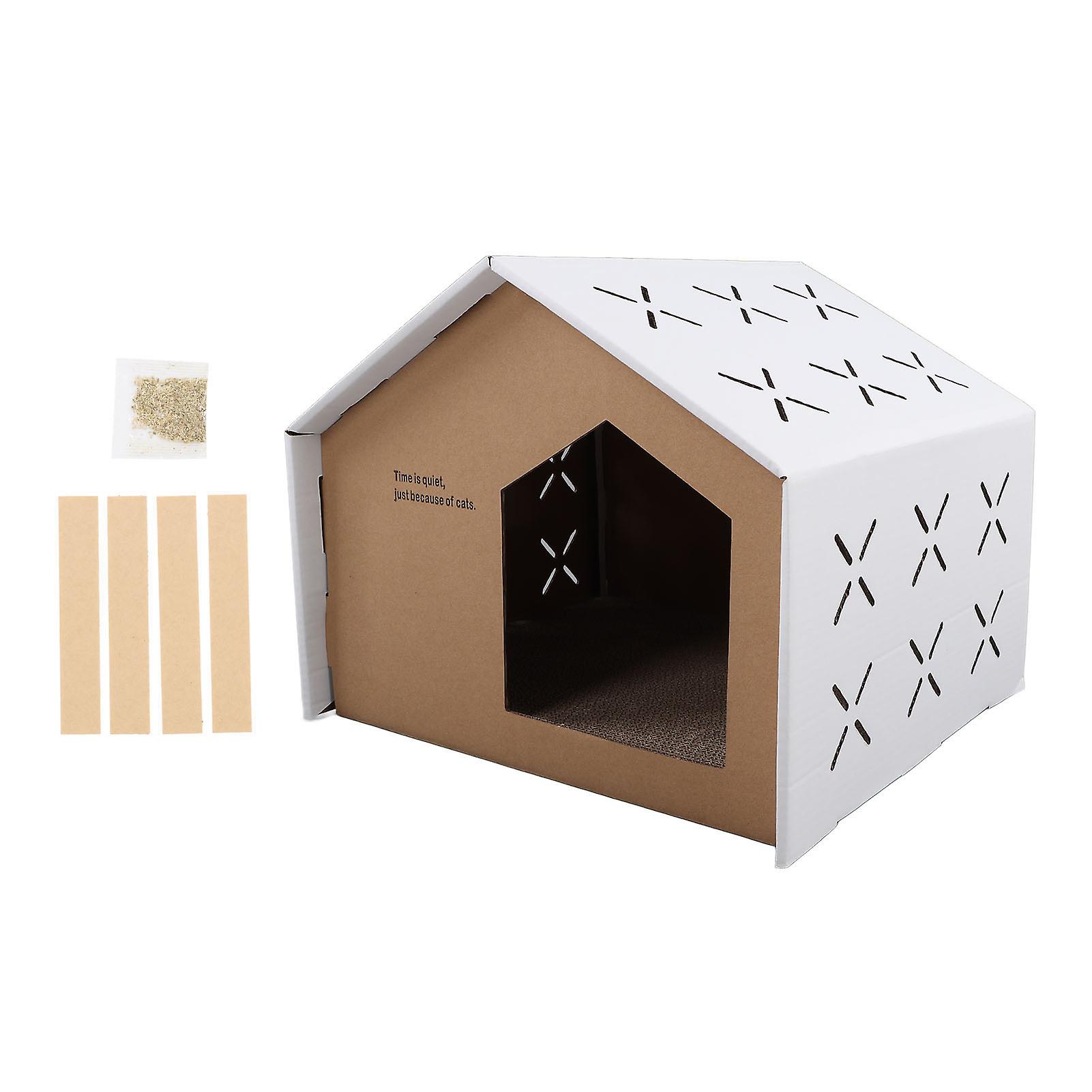 Cardboard Cat House, Large Fun Space, Scratching Post, Star Roof, Corrugated Cat Box, Indoor House 007 2