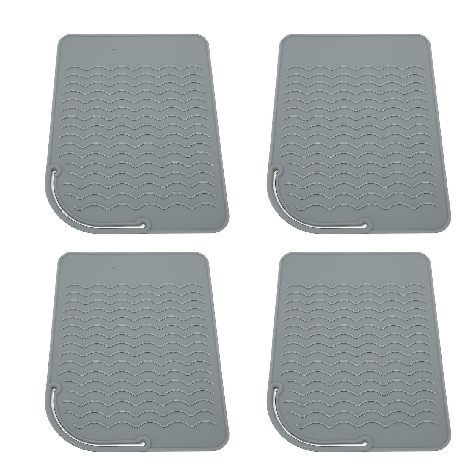 4Pcs Gray Silicone Heat Resistant Straightener Pads Rectangular