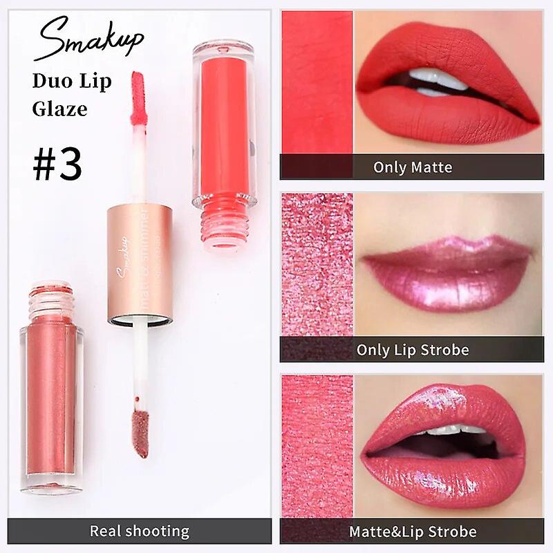 Two Heads Lip Gloss Matte Lipstick and Mirror Shinny Lip Gloss 2 in 1 Non-Stick Lip Cup, Long Lasting Lip Gloss Cap for TSLM1~16099