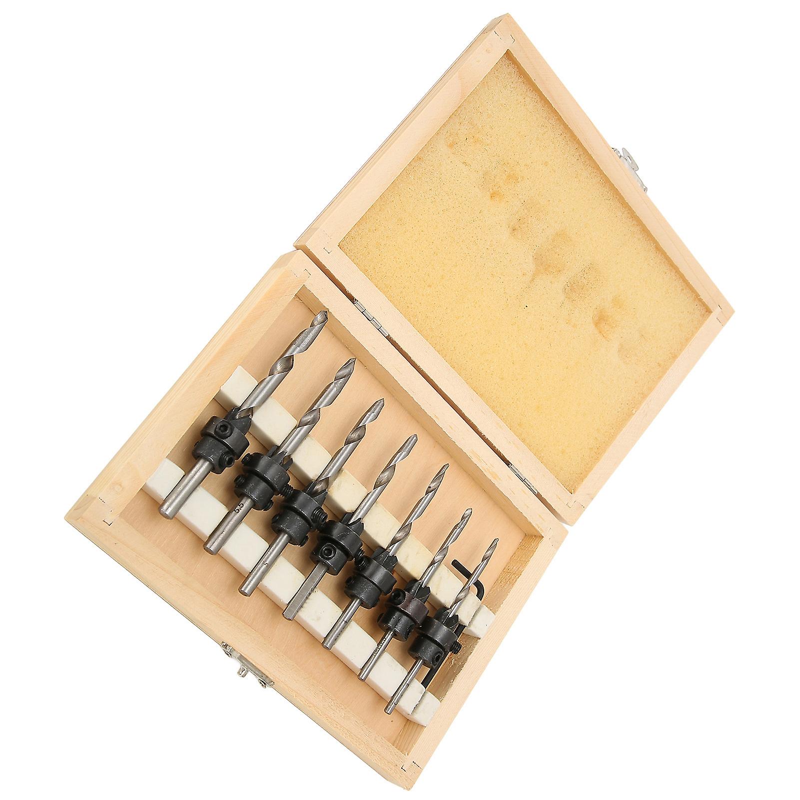 7Pcs Countersink Drill Bits Set Woodworking Drilling Tools Carpentry Reamer 1Pc Hex Wrench