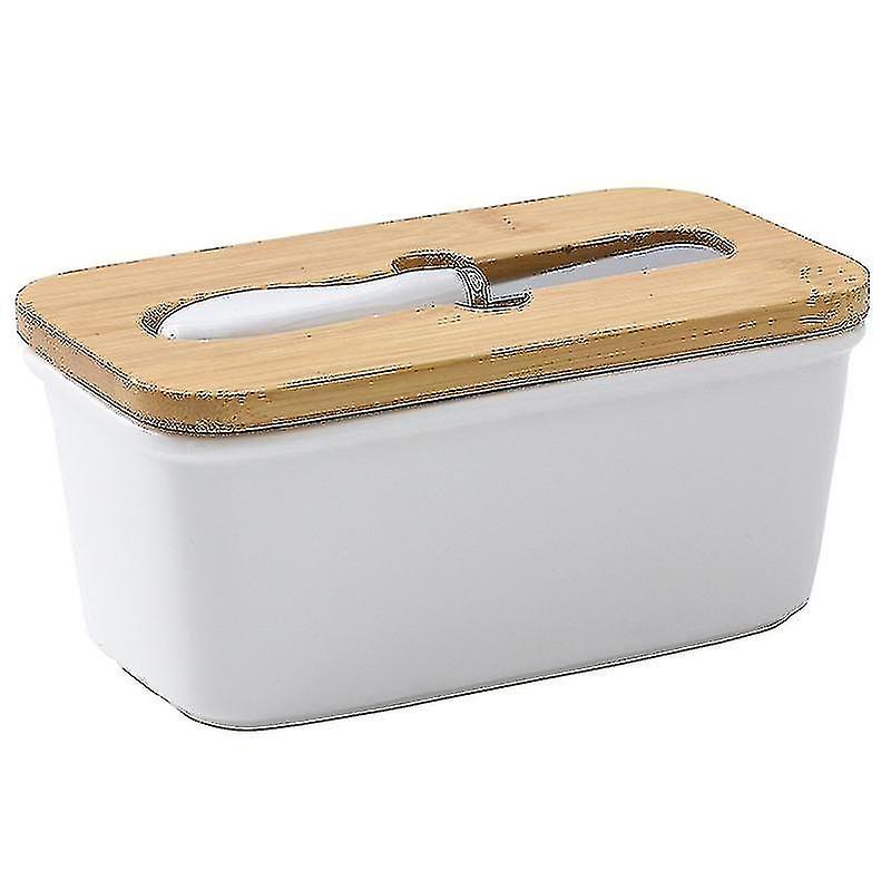 Ceramic Butter Dish with Lid and Knife - Large, White (1 Pcs)