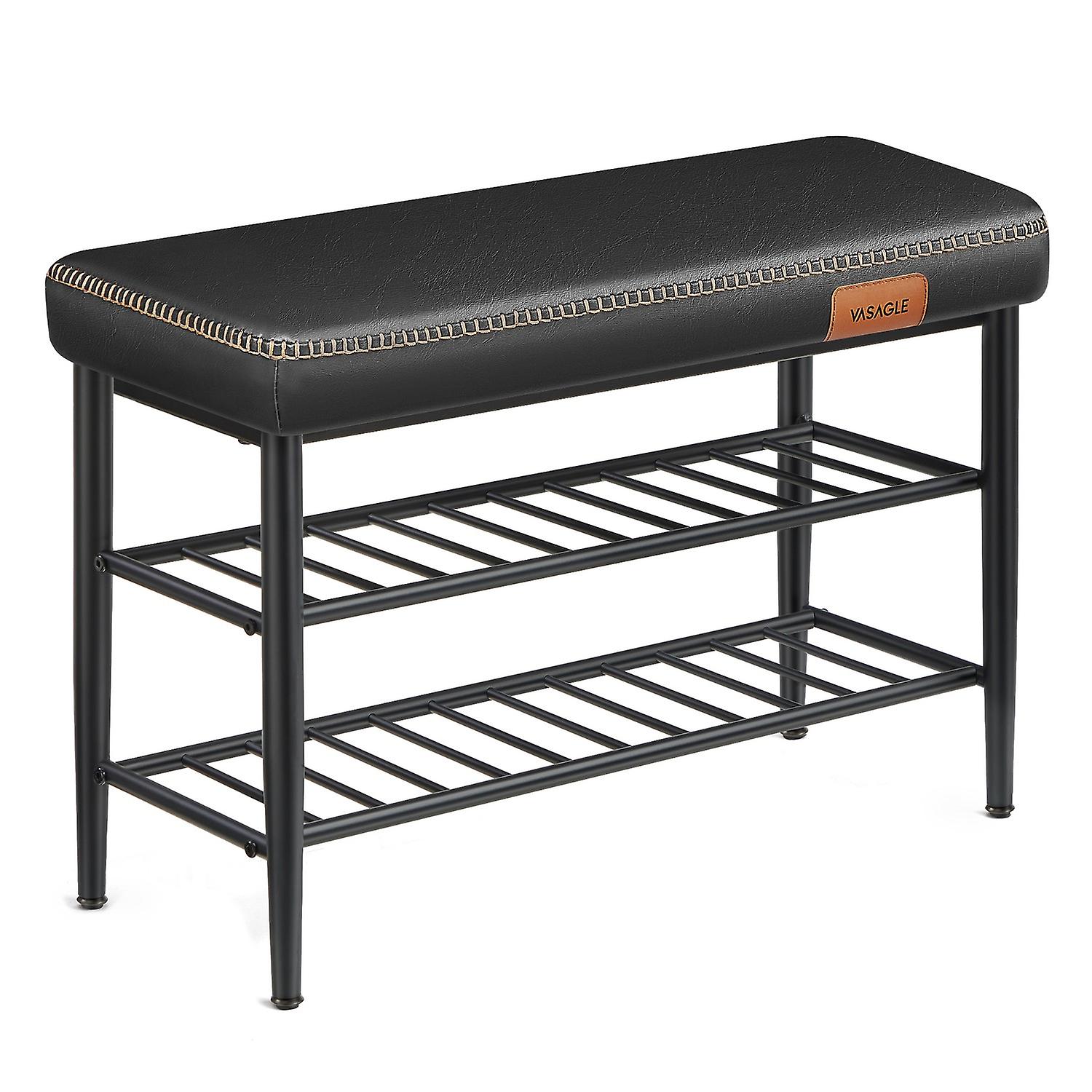 Padded shoe bench with storage and steel frame