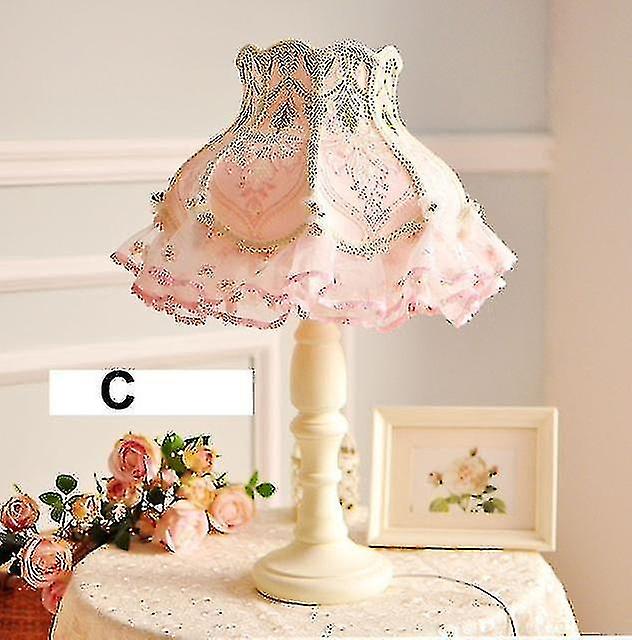 Bedroom table lamp lace lampshade tassel wood desk lighting bedside lamp e27d92(c)