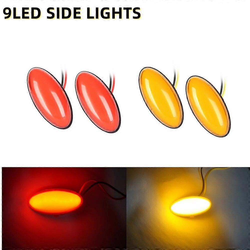 2PCS 9LED Oval LED Side Marker Lights Lamp Universal Indicator of Position with Amber Bulbs for Truck Trailer Van Lorry Car Bus FN9U3309