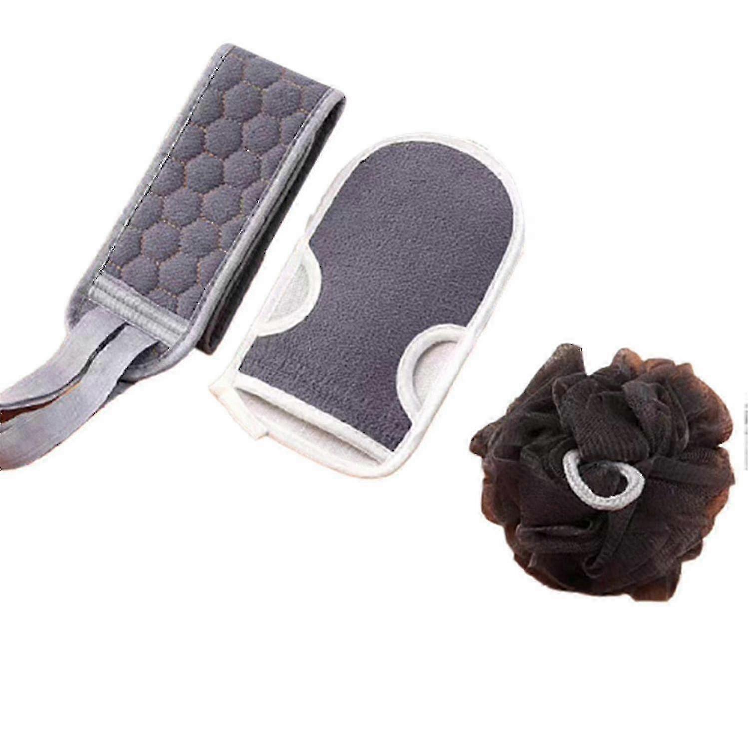 Exfoliating Body Scrubber and Shower Gloves Set - Gray_Feb